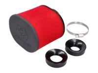 air filter Malossi E15 oval 60mm carb connection straight w/ thread, red-black for Piaggio Quartz 50 LC (DT Disc / Drum) 92-96 [NSP1T]