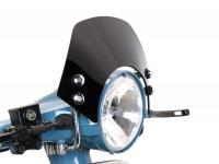 Flyscreen with chromed brackets -MOTO NOSTRA, w=340mm, h=105mm- Vespa PX80, PX125, PX150, PX200, LML 125/150 Star/Stella - black