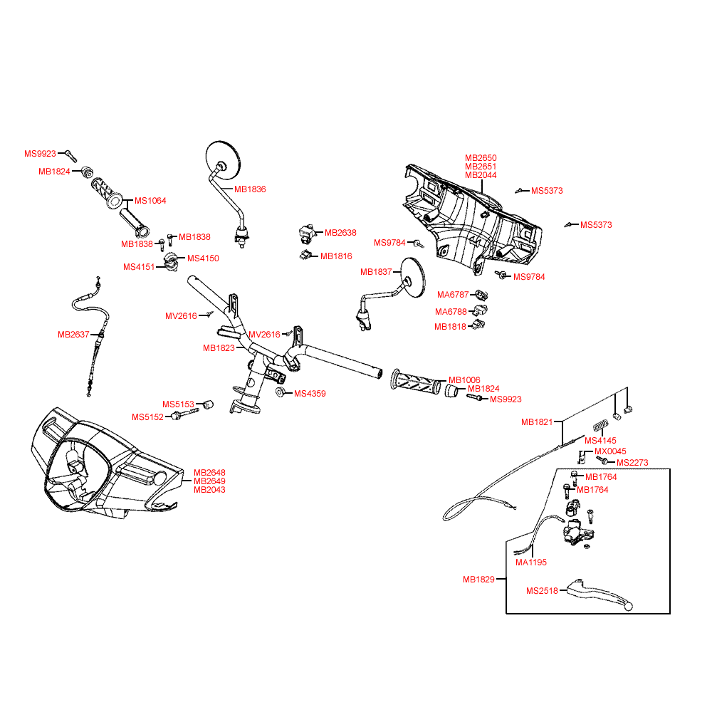 F03 handlebars, mirrors & cables